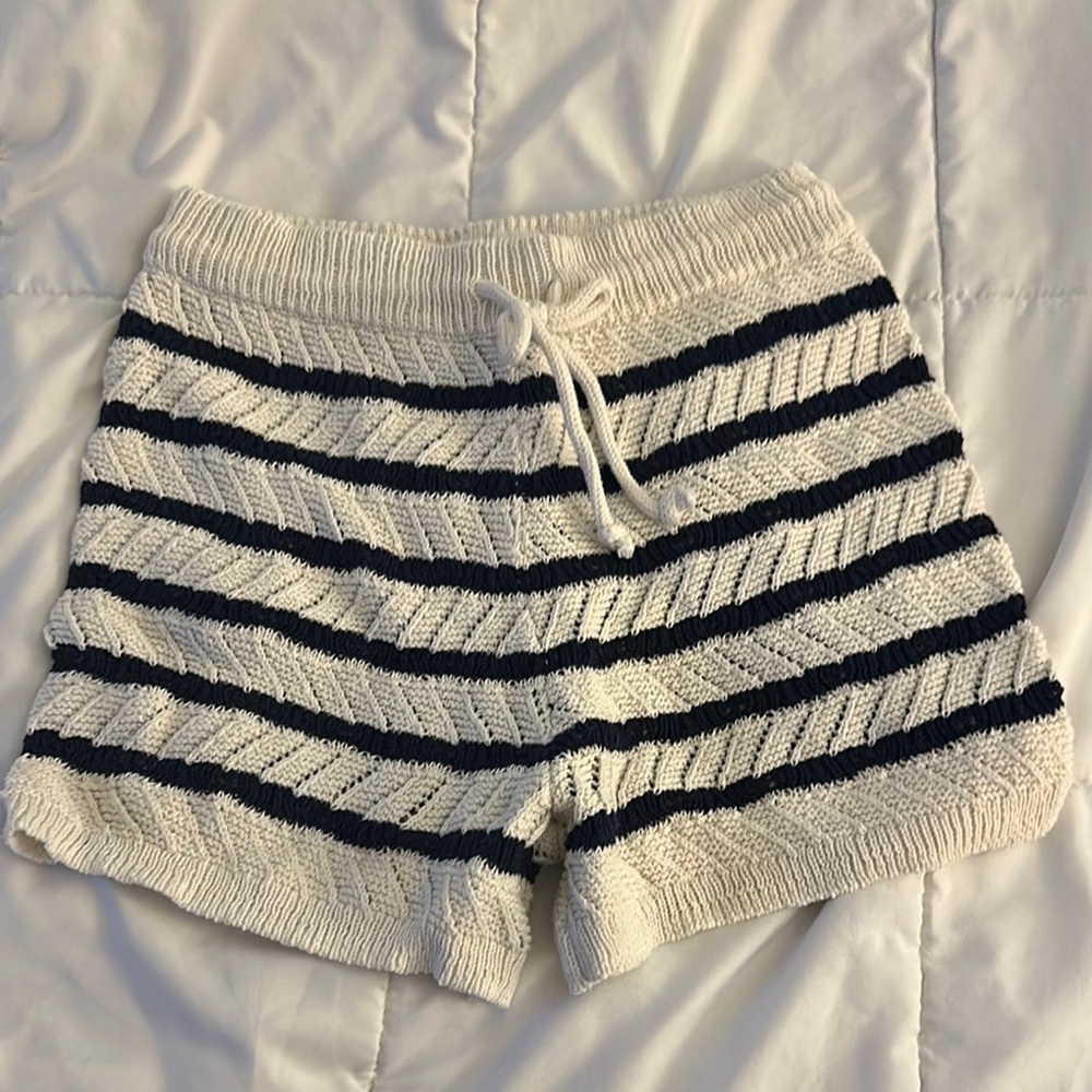Aerie High Waist Striped Knit Shorts - Black and Cream